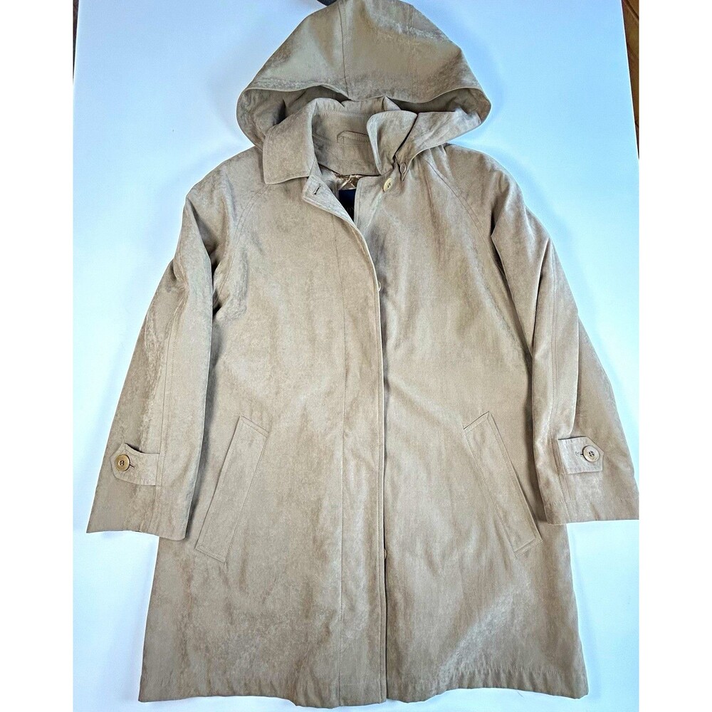 London Fog Beige Tan Hooded Lined Coat Button Front Pockets Women's Size S